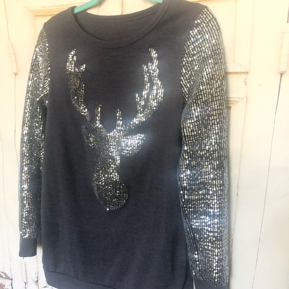 Sequined charcoal deer sweater